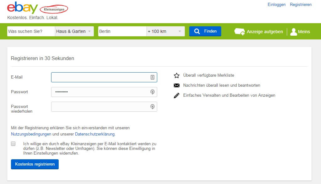 Kleinanzeigen: Registrieren und anmelden - so geht's