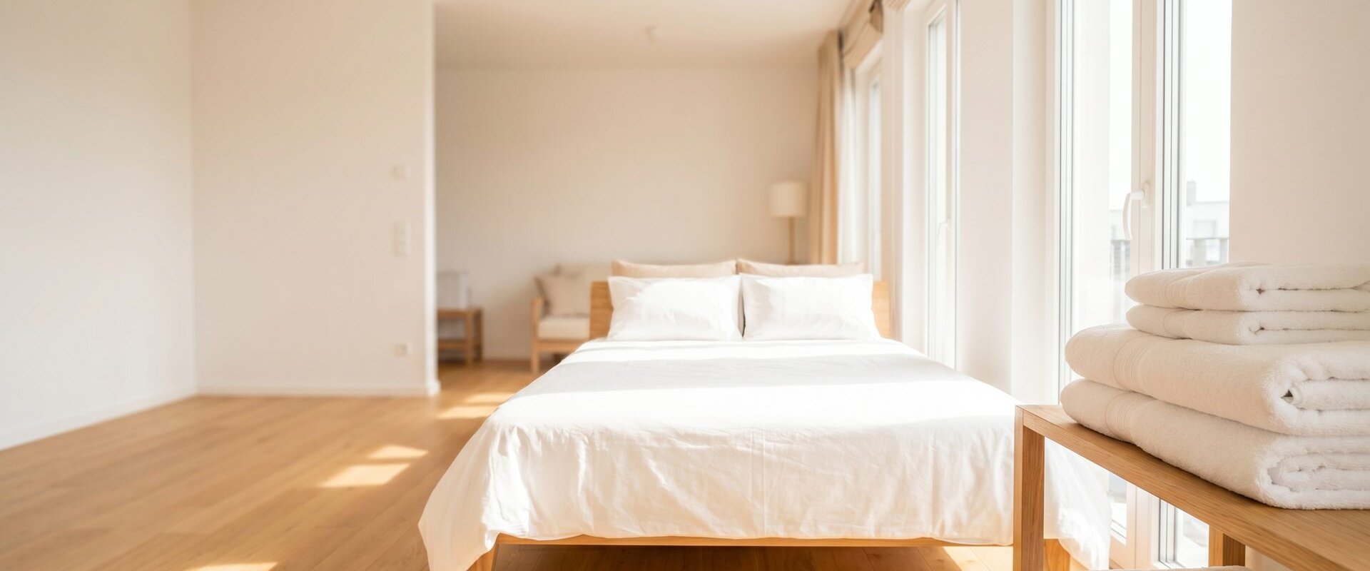Helle frisch gereinigte Ferienwohnung mit frisch bezogenem Bett